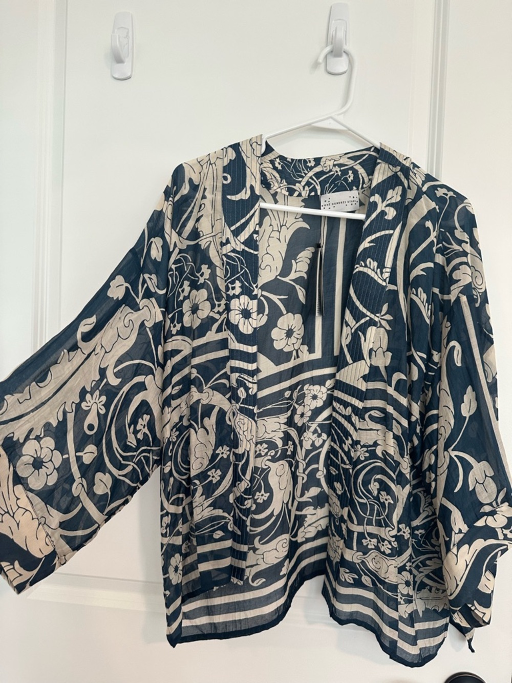 Navy and Cream Floral-Print Lightweight Wrap